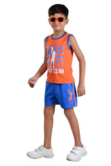 Clothe Funn Boys Sport Printed Sleeveless T-Shirt & Shorts Set, Orange/T.Blue
Sleeveless T-Shirt & Shorts