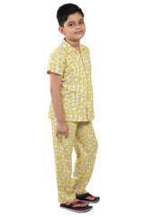 Clothe Funn Boys All-Over Star Printed Night Suit, Yellow
Half Sleeve Shirt & Full Pant