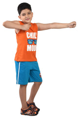 Clothe Funn Boys Sunglass Printed Sleeveless T-Shirt & Shorts Set, Orange/Ocean Blue
Sleeveless T-Shirt & Shorts