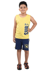 Clothe Funn Boys Surf Printed Sleeveless T-Shirt & Shorts Set, Sunshine Yellow/Navy
Sleeveless T-Shirt & Shorts