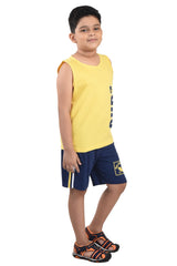 Clothe Funn Boys Surf Printed Sleeveless T-Shirt & Shorts Set, Sunshine Yellow/Navy
Sleeveless T-Shirt & Shorts