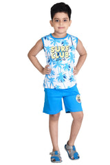 Clothe Funn Boys Surf Club Printed Sleeveless T-Shirt & Shorts Set, White/T.Blue
Half Sleeve T-Shirt & Shorts