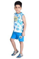 Clothe Funn Boys Surf Club Printed Sleeveless T-Shirt & Shorts Set, White/T.Blue
Half Sleeve T-Shirt & Shorts