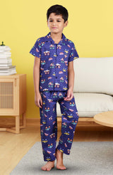Clothe Funn Boys Tractor Printed Night Suit, Airforce Blue
Half Sleeve Shirt & Full Pant
