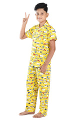 Clothe Funn Boys Traffic Printed Night Suit, Yellow
Half Sleeve Shirt & Full Pant