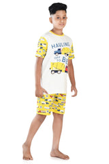 Clothe Funn Boys Half Sleeve Truck Printed T-Shirt & Shorts Set, White/Yellow
Half Sleeve T-Shirt & Shorts