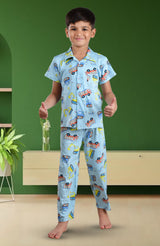 Clothe Funn Boys Truck Printed Night Suit, Sky Blue
Half Sleeve Shirt & Full Pant