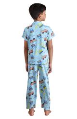 Clothe Funn Boys Truck Printed Night Suit, Sky Blue
Half Sleeve Shirt & Full Pant