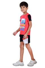 Clothe Funn Boys Vacation Printed Half Sleeve T-Shirt & Shorts Set, Coral/Black
Half Sleeve T-Shirt & Shorts