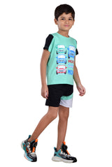 Clothe Funn Boys Vacation Printed Half Sleeve T-Shirt & Shorts Set, Sea Green/Black
Half Sleeve T-Shirt & Shorts