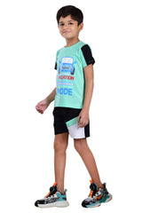 Clothe Funn Boys Vacation Printed Half Sleeve T-Shirt & Shorts Set, Sea Green/Black
Half Sleeve T-Shirt & Shorts
