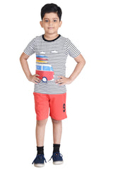 Clothe Funn Boys Vehicle Printed Half Sleeve T-Shirt & Shorts Set, Stripes/Coral
Half Sleeve T-Shirt & Shorts