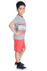 Clothe Funn Boys Vehicle Printed Half Sleeve T-Shirt & Shorts Set, Stripes/Coral
Half Sleeve T-Shirt & Shorts