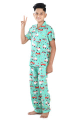 Clothe Funn Boys Vehicle Printed Night Suit, Green
Half Sleeve Shirt & Full Pant
