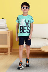 Clothe Funn Boys Vibes Printed Half Sleeve T-Shirt & Shorts Set, Mint/Navy
Half Sleeve T-Shirt & Shorts