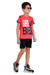 Clothe Funn Boys Vibes Printed Half Sleeve T-Shirt & Shorts Set, Tomato/Black
Half Sleeve T-Shirt & Shorts