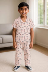 Clothe Funn Unisex Cotton Printed Night Suit, Crystal Pink