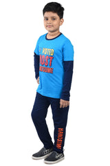 Clothe Funn Boys Handsome Printed Full Sleeve T-Shirt & Pant Set, T.Blue/Navy
Full Sleeve T-Shirt & Pant
