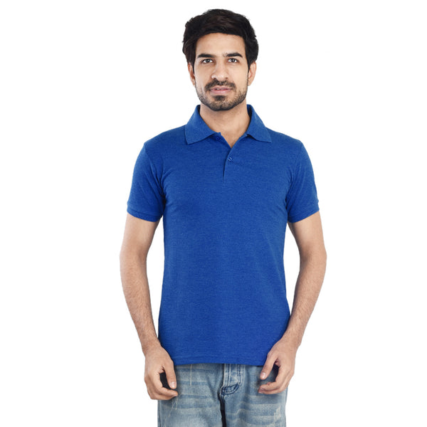 Clothe Funn Men's Polo T-Shirt, Royal Blue Melange