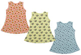 Clothe Funn Baby Girls Sleeveless Printed Frock Combo:-4 Lemon/Peach/Blue  (Pack Of 3)