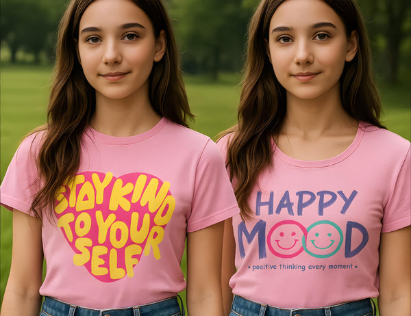 Clothe Funn Girls Chest Printed T-Shirts,Pink, Combo:-32 (Pack of 2)