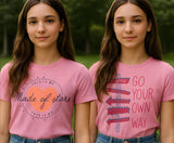 Girls Chest Printed T-Shirts,Pink, Combo:-10 (Pack of 2)