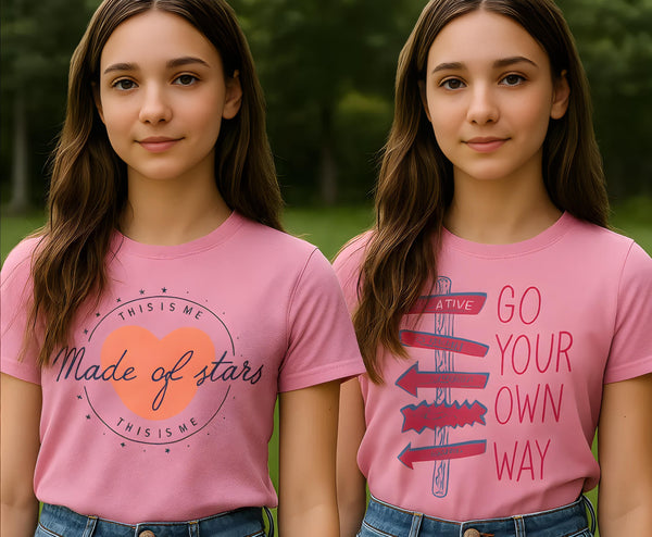 Girls Chest Printed T-Shirts,Pink, Combo:-10 (Pack of 2)