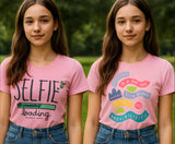 Clothe Funn Girls Chest Printed T-Shirts,Pink, Combo:-15 (Pack of 2)