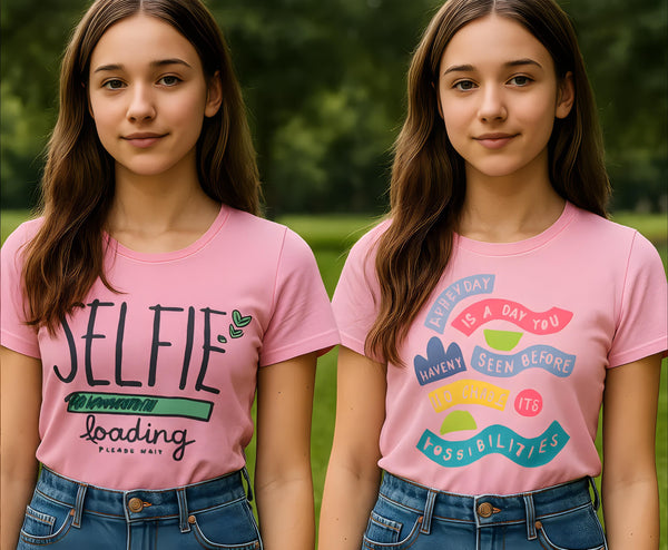 Clothe Funn Girls Chest Printed T-Shirts,Pink, Combo:-15 (Pack of 2)