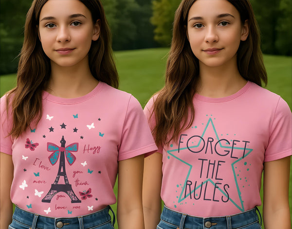 Girls Chest Printed T-Shirts,Pink, Combo:-8 (Pack of 2)