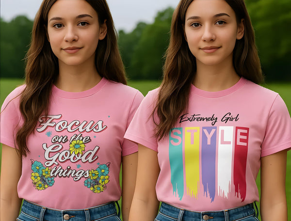 Girls Chest Printed T-Shirts,Pink, Combo:-27 (Pack of 2)