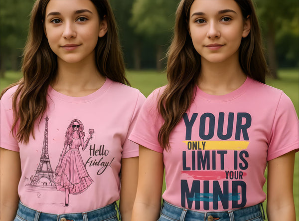 Clothe Funn Girls Chest Printed T-Shirts,Pink, Combo:-23 (Pack of 2)