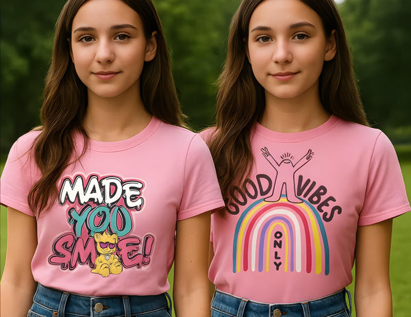 Girls Chest Printed T-Shirts,Pink, Combo:-17 (Pack of 2)