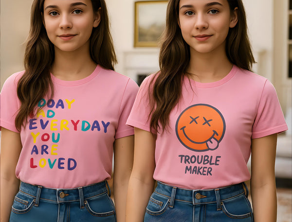 Clothe Funn Girls Chest Printed T-Shirts,Pink, Combo:-30 (Pack of 2)