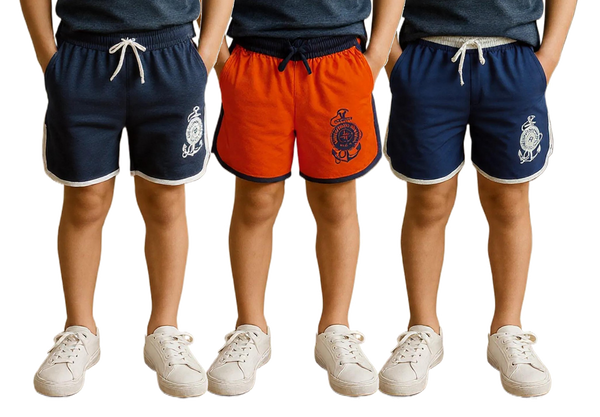 Clothe Funn Boys Regular Shorts Royal Blue, Navy, Maroon Combo:-17 (Pack Of 3)