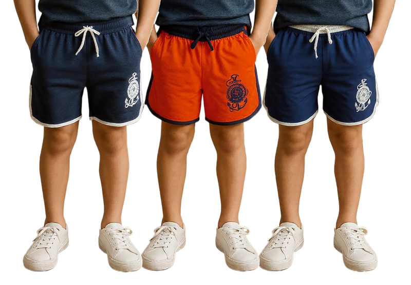 Clothe Funn Boys Regular Shorts Royal Blue, Navy, Maroon Combo:-17 (Pack Of 3)