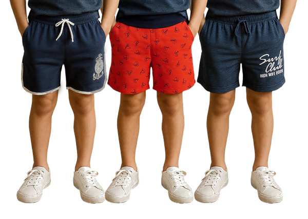 Clothe Funn Boys Regular Shorts, Combo 4