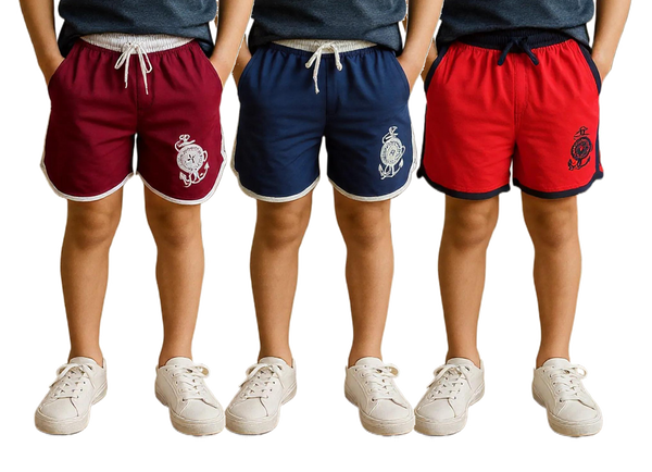 Clothe Funn Boys Regular Shorts Red, Navy, Maroon Combo:-15 (Pack Of 3)
