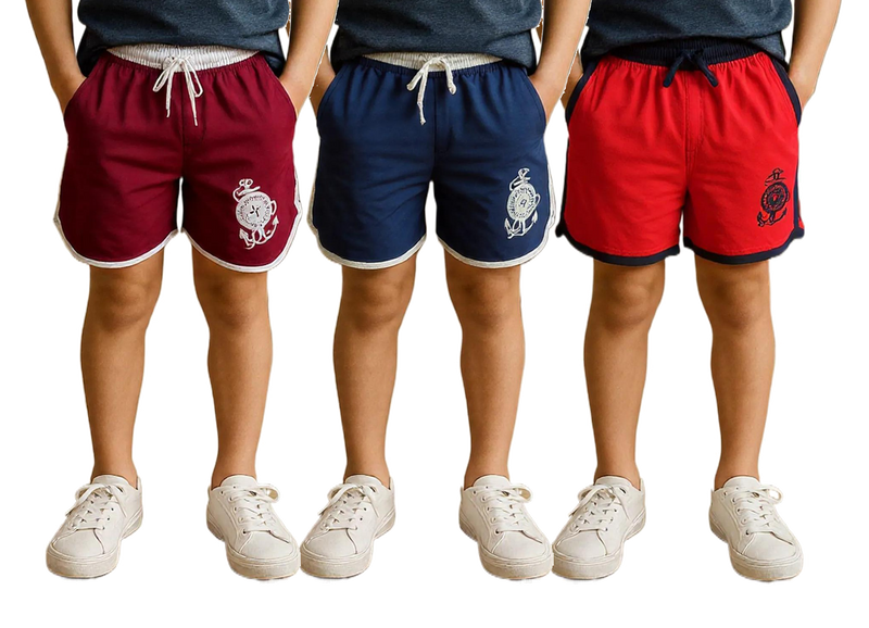 Clothe Funn Boys Regular Shorts Red, Navy, Maroon Combo:-15 (Pack Of 3)