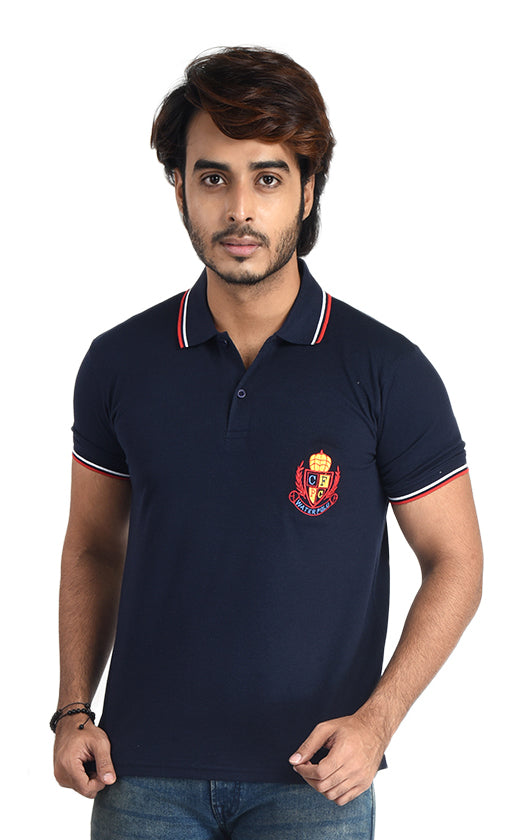 Clothe Funn Mens Polo T-Shirt Embroidery, Navy