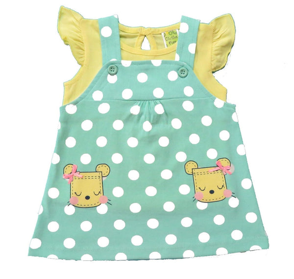 Clothe Funn New Born Baby Girls Dress, Mint Green/Yellow