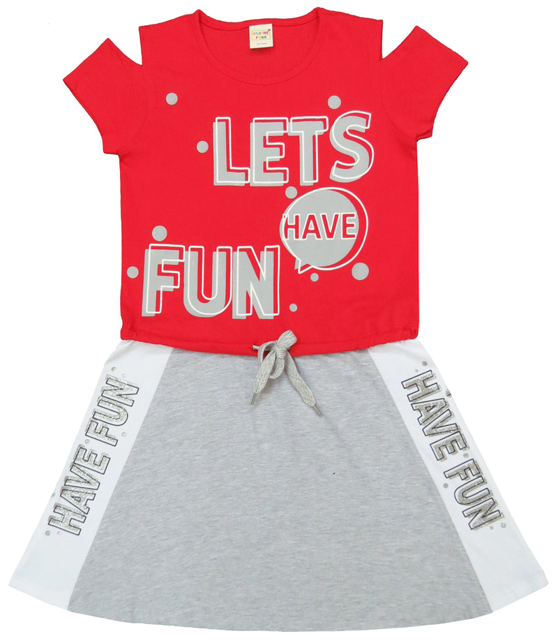 Clothe Funn Girls Chest Printed Frock, Red & Ecru Mel