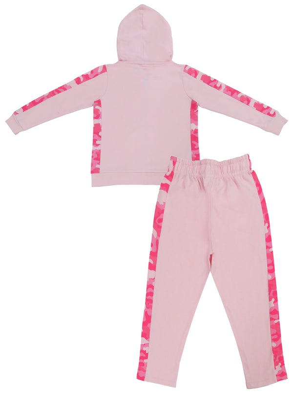 Clothe Funn Girls Track Suit, Hood Jacket & Track Pant, Pink Military