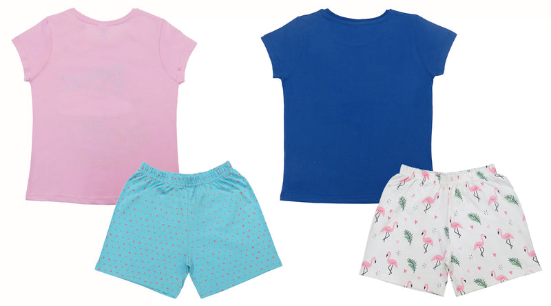 Clothe Funn Girls Co-Ord Set, Shorts Set, Baby Pink, T.Blue & Royal Blue, White  (Pack of 2 Set)