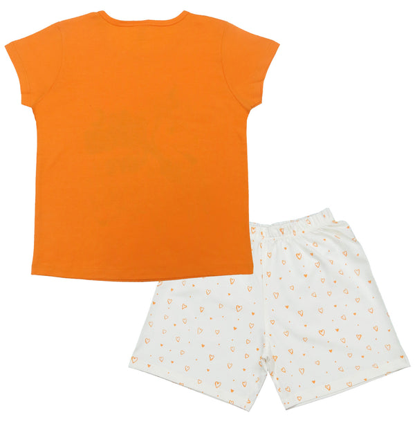 Clothe Funn Girls Cotton Nightwear Set, Orange & Off White