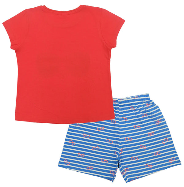 Clothe Funn Girls Cotton Nightwear set, Coral & Sky