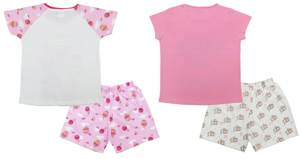 Clothe Funn Girls Co-Ordinate Set, Pink/Off white & White/Pink AOP (Pack of 2 Set)