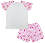 Clothe Funn Girls Cotton Nightwear set, White & Pink AOP