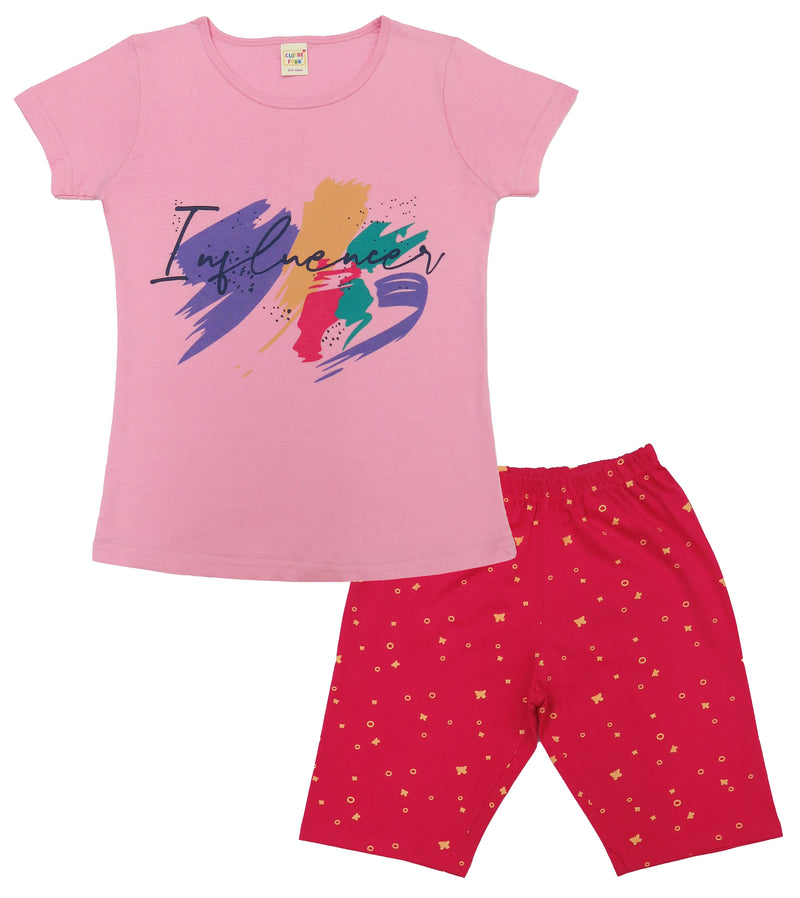 Clothe Funn Girls Nightwear/Girls Co Ord Set, Pink & Fuschia