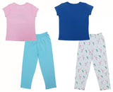 Clothe Funn Girls Nightwear Set, Baby Pink/T.Blue & Royal Blue/White (Pack of 2 Set)